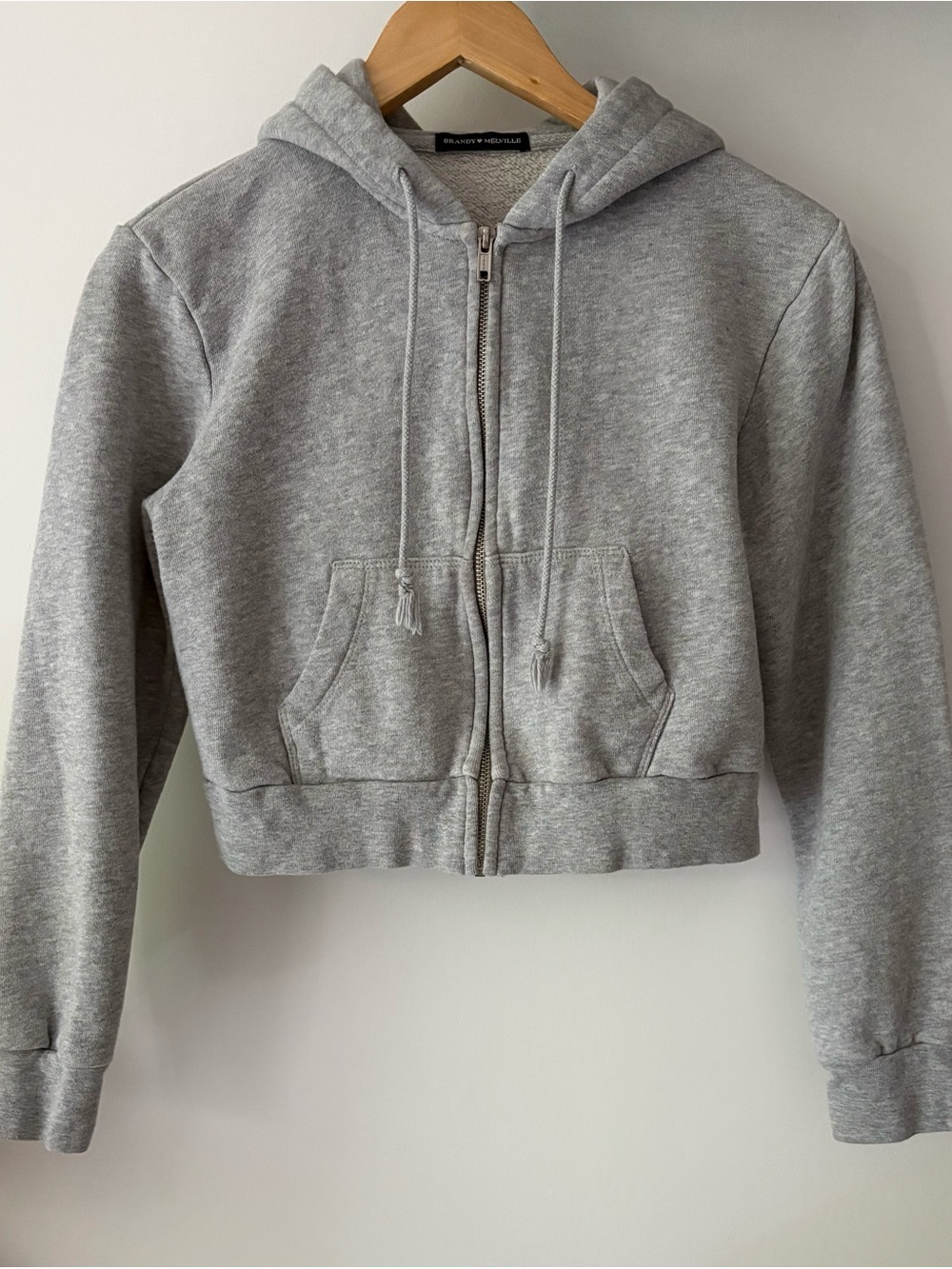 Brandy Melville Grey Zip Up Cropped Hoodie